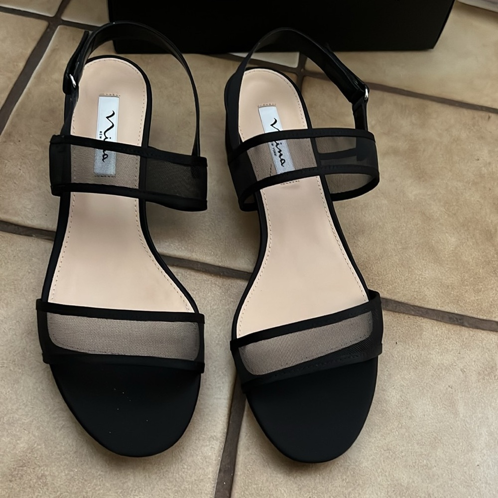 Black Mesh Block Heel Sandal